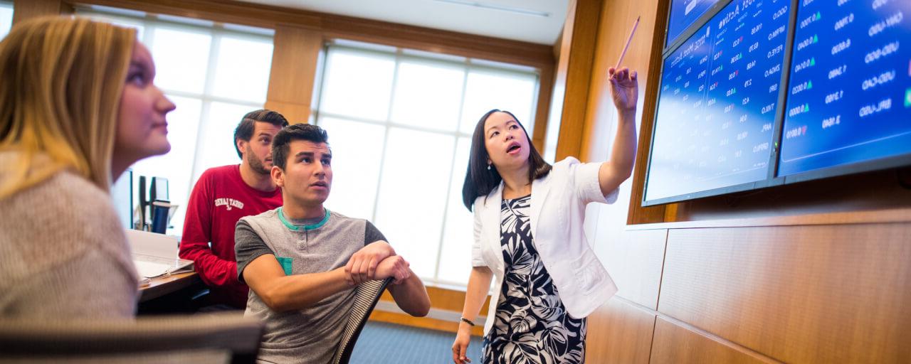 Students attending class at the L. William Seidman College of Business in Grand Rapids.